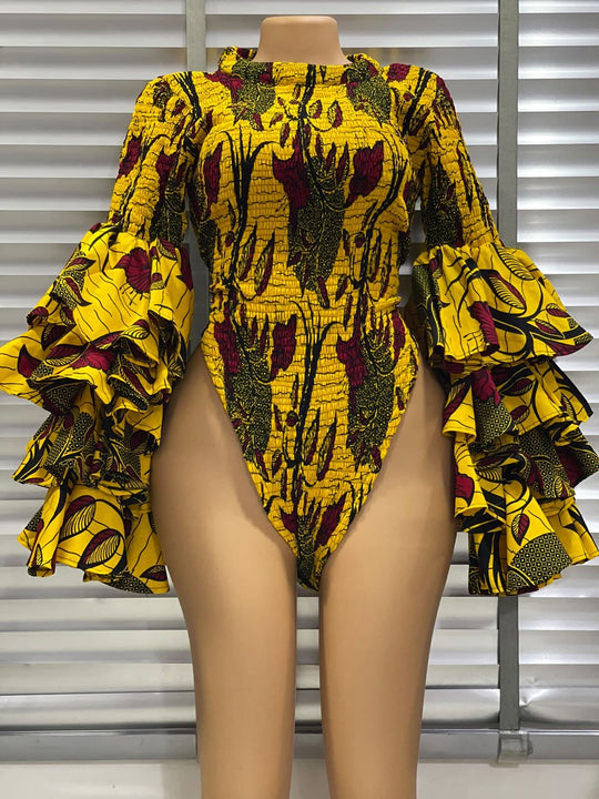 African print stretchy bodysuit.💥