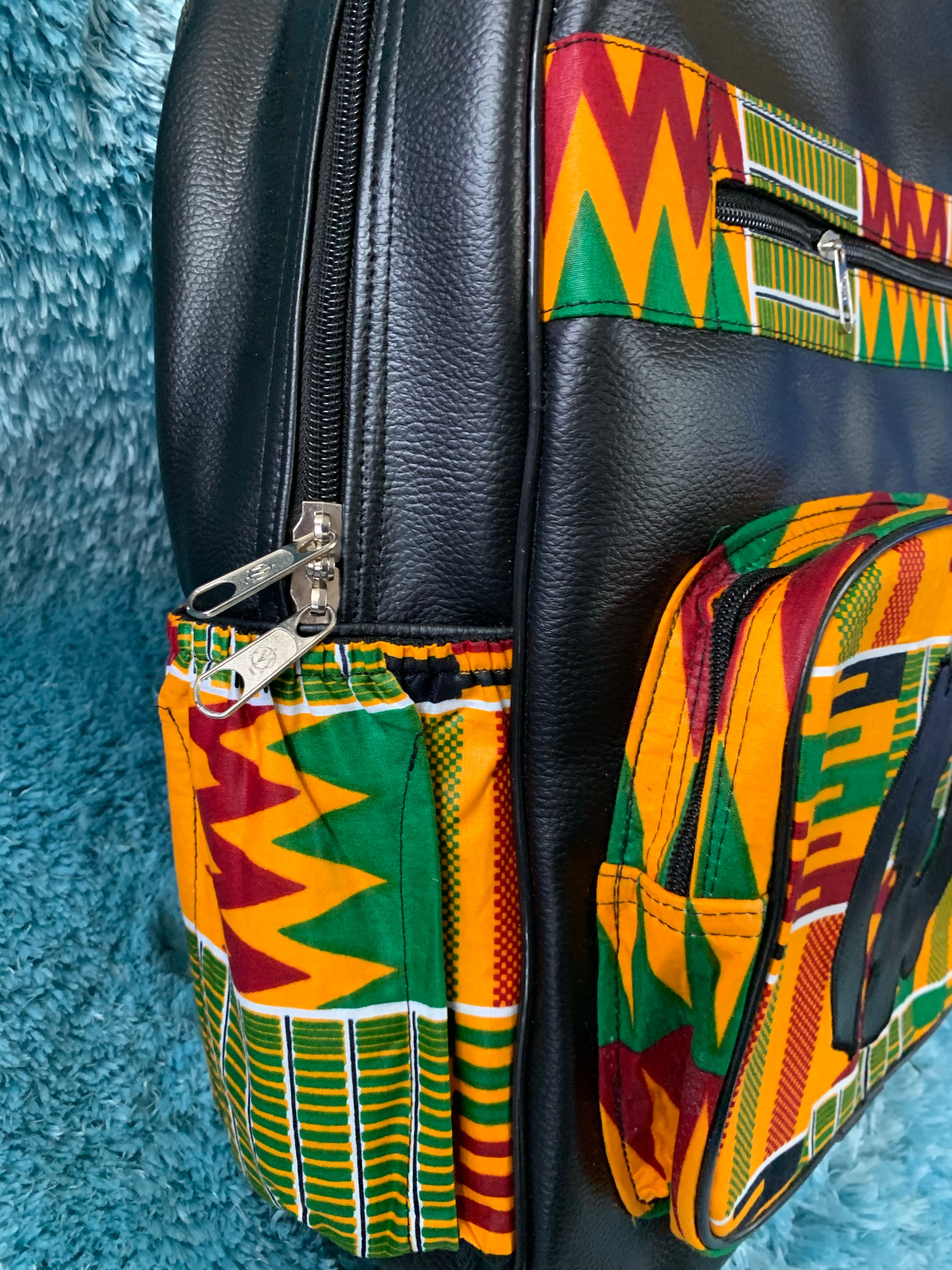 Authentic Kente Print and Leather backpack K.D.Kollections Store