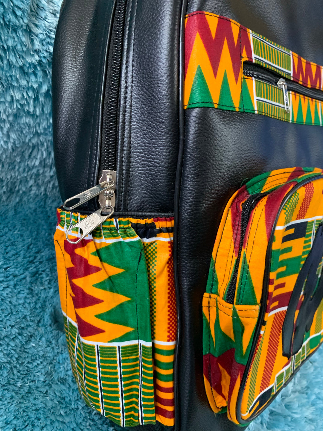 Authentic Kente Print and Leather backpack - K.D.Kollections Store