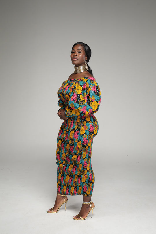 African print stretchy bodycon dress.