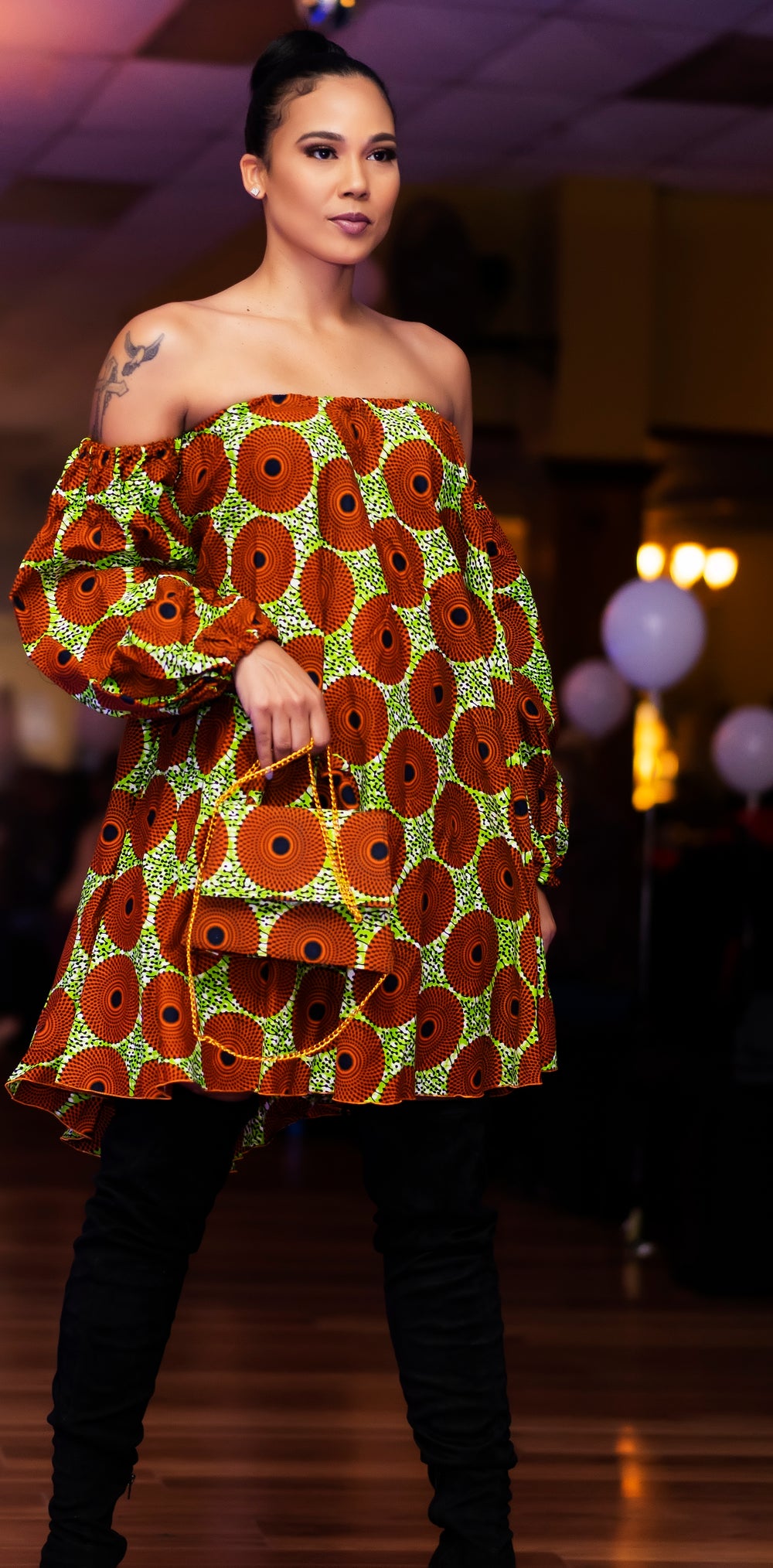 Short African print summer dress.