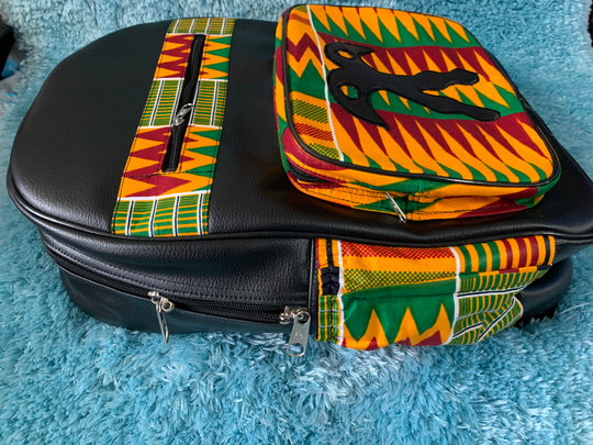 Authentic Kente Print and Leather backpack - K.D.Kollections Store