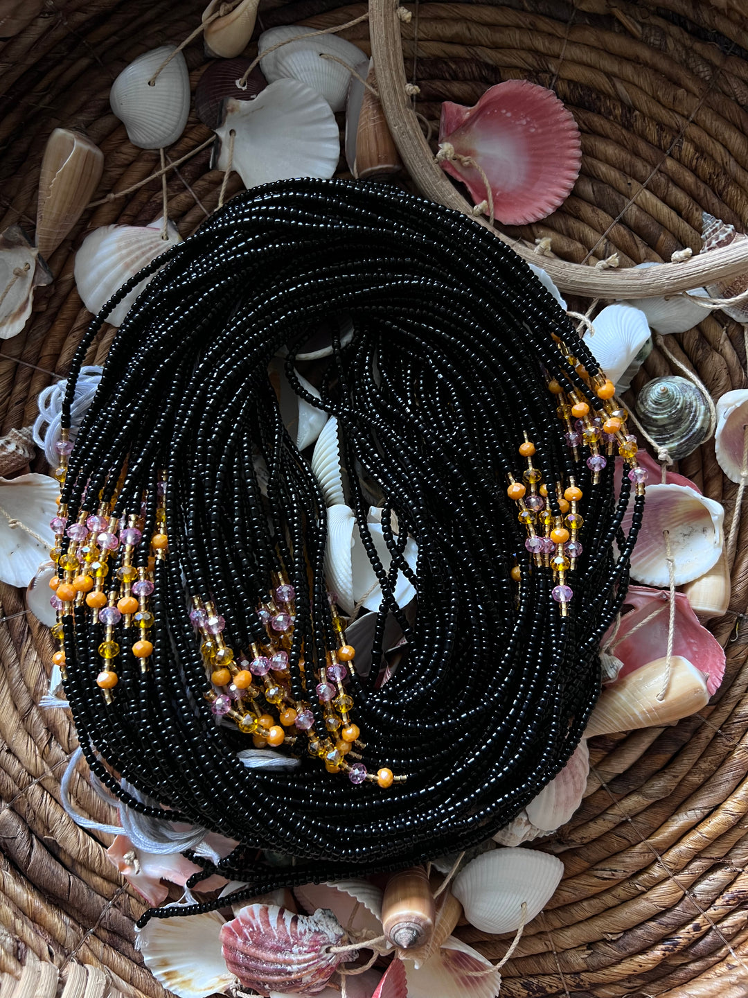 Black crystal waist beads