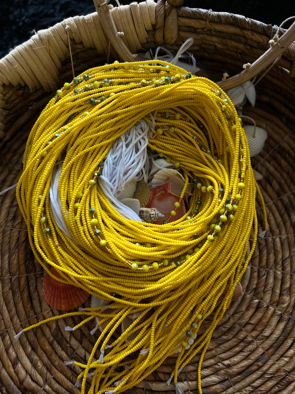 Yellow crystal waist beads