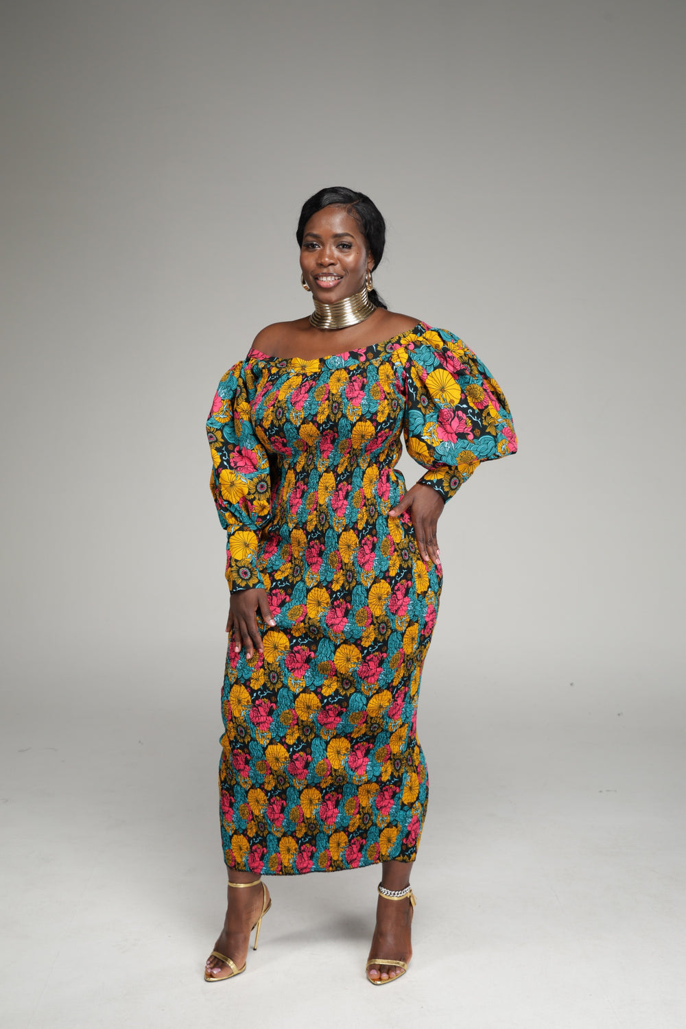 African print stretchy bodycon dress.