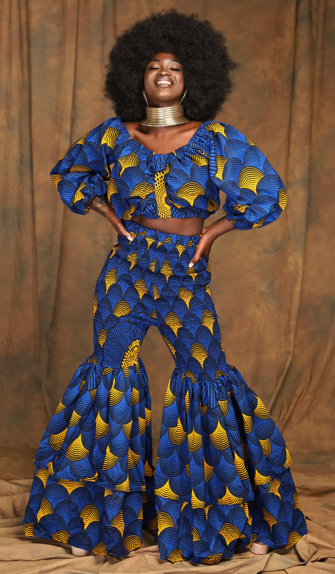 African print two pieces stretchy pants set, Ankara crop top sets.