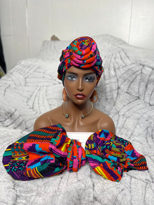 African Print Pre Tied Turban/Headwrap.