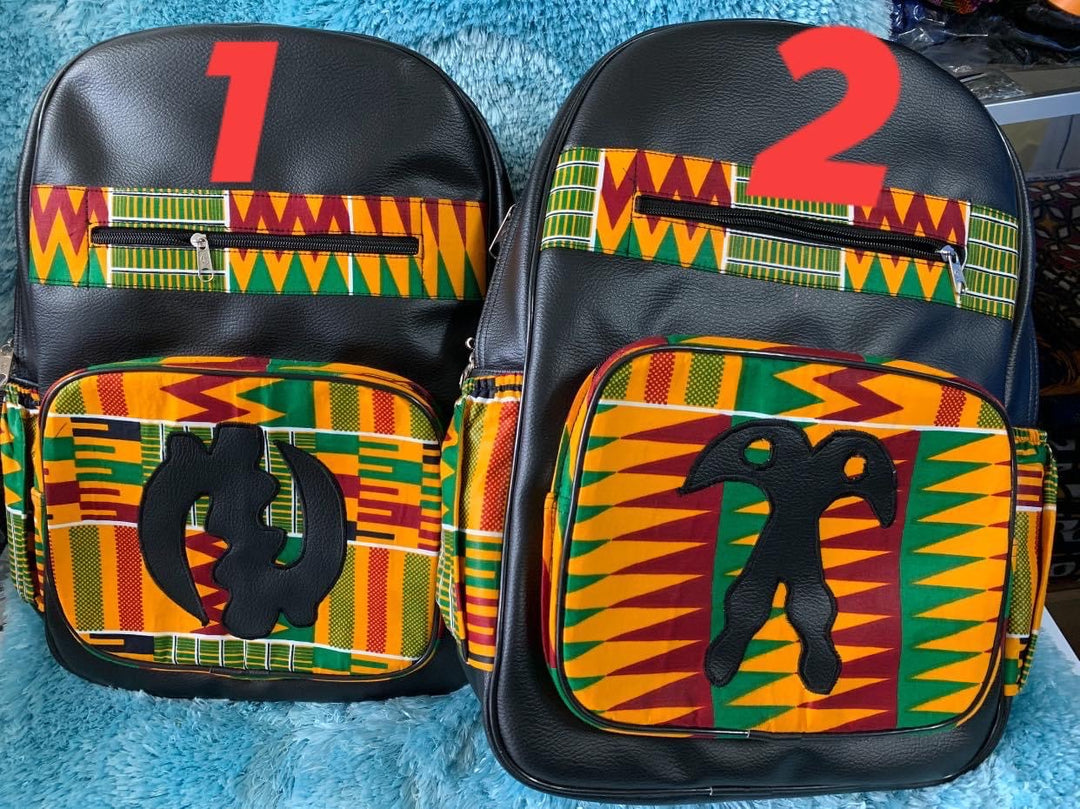 Authentic Kente Print and Leather backpack - K.D.Kollections Store