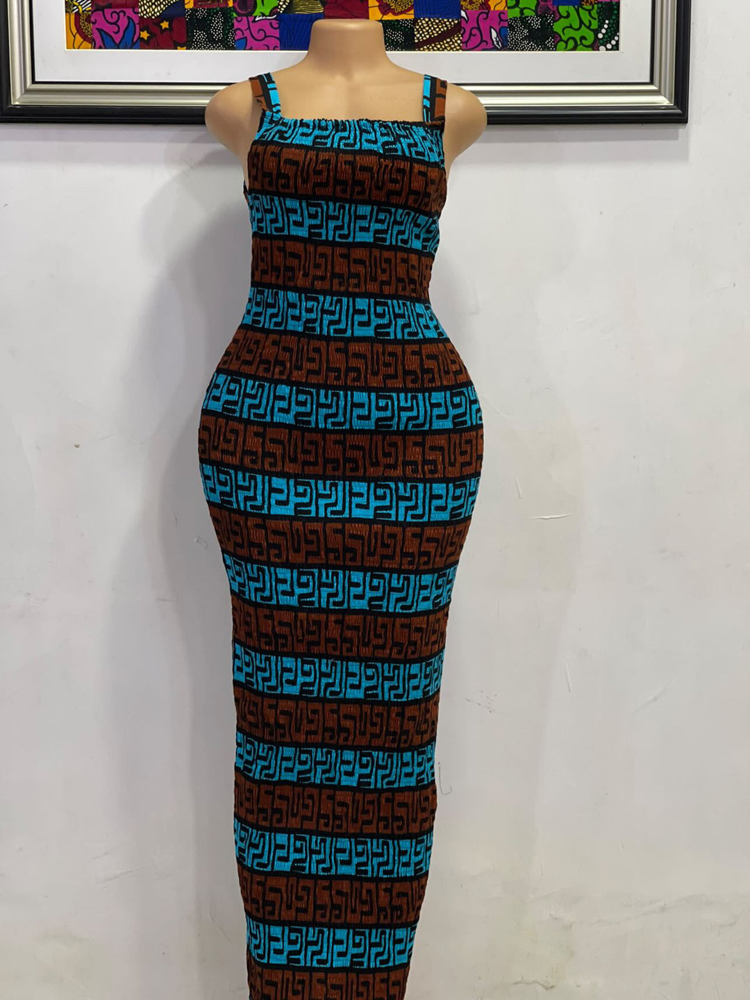 African print stretchy bodycon dress.