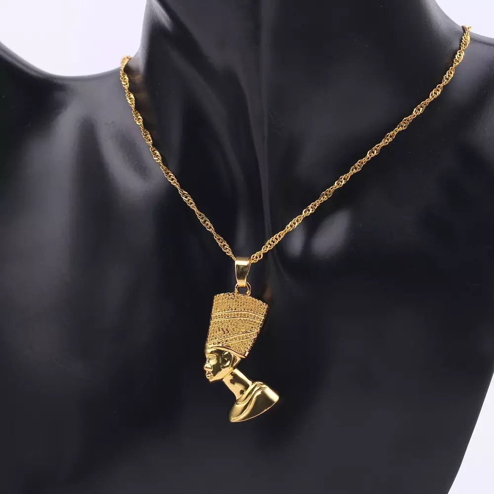 3 pieces Ankh, Nefertiti, and Africa map unisex gold necklace set.