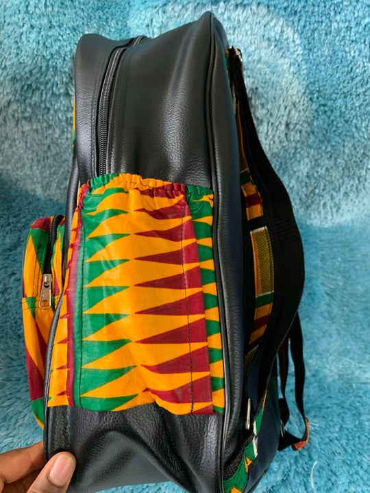 Authentic Kente Print and Leather backpack - K.D.Kollections Store