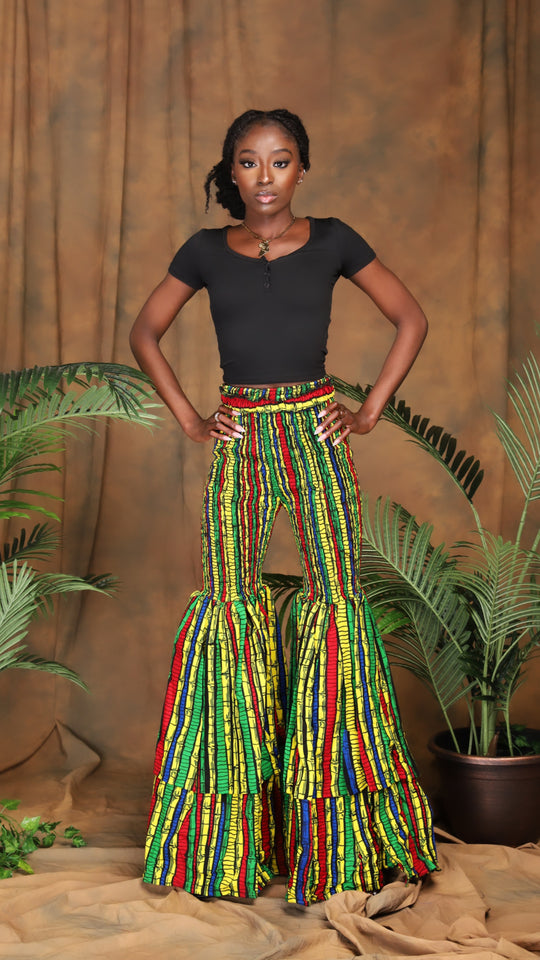 African print two layers bell bottom pants.