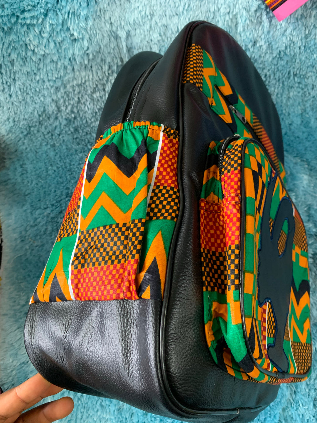 Kente Print and real leather backpack - K.D.Kollections Store