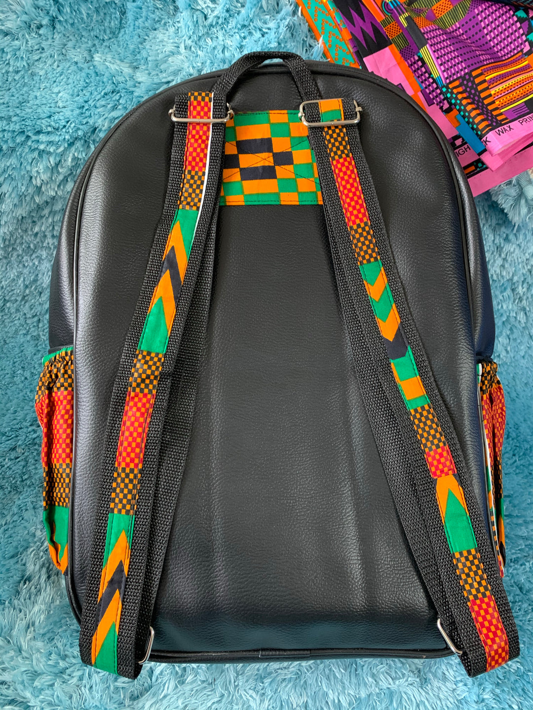 Kente Print and real leather backpack - K.D.Kollections Store