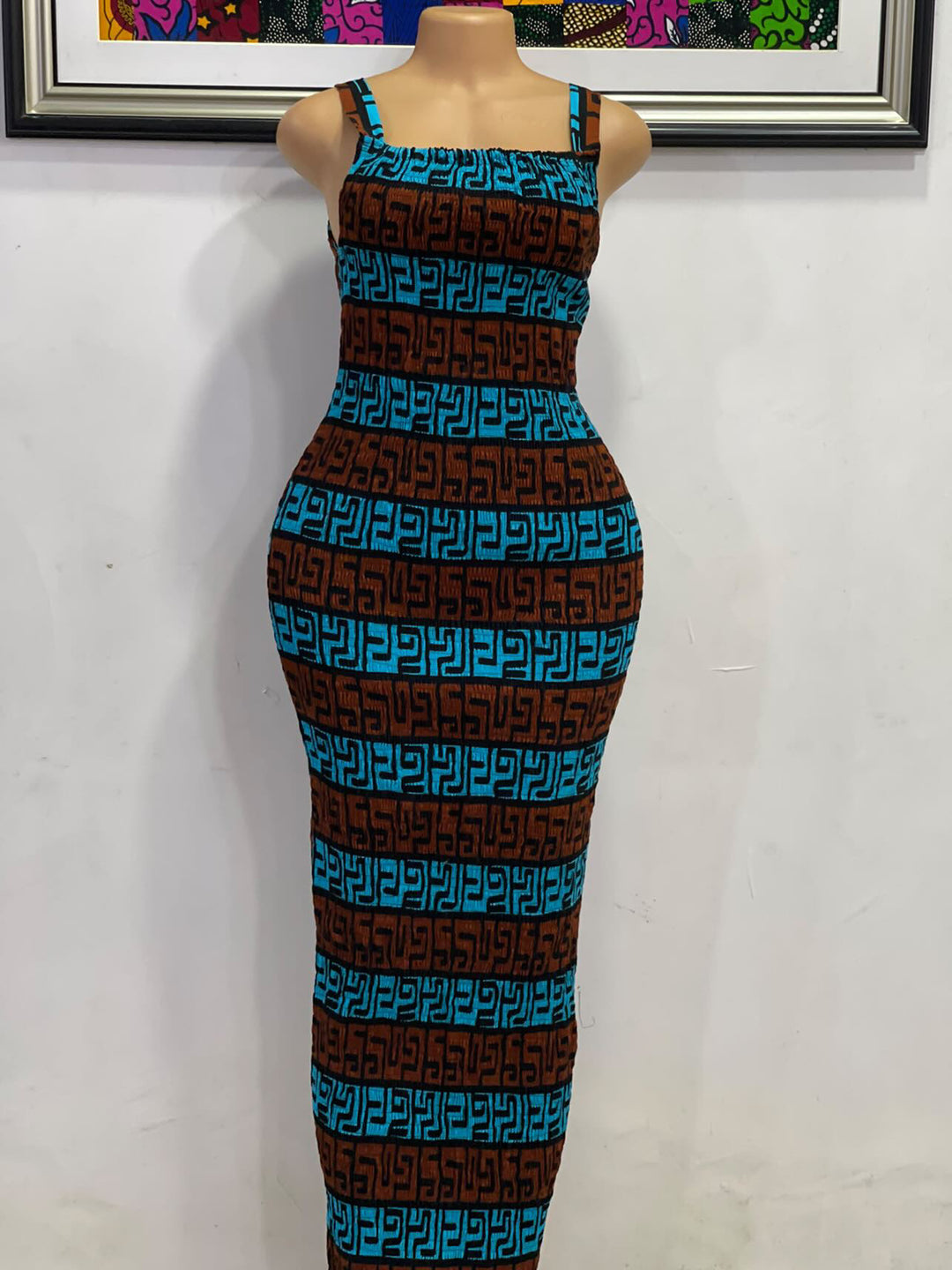 African print stretchy bodycon dress.