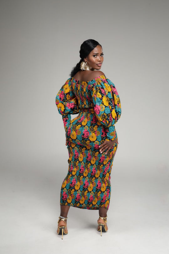 African print stretchy bodycon dress.